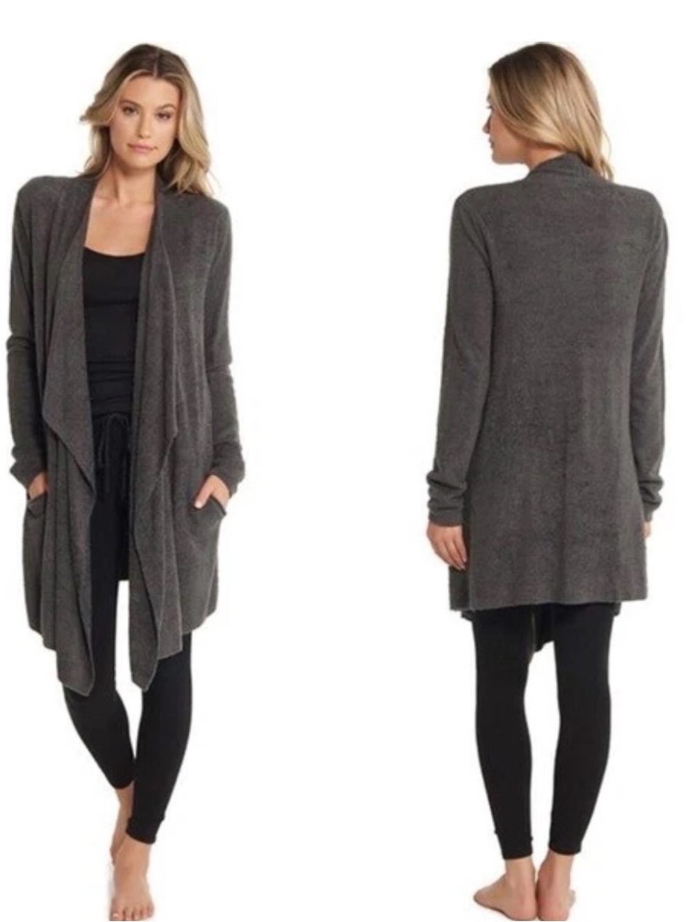 Barefoot Dreams CozyChic Lite Island Wrap Open Cardigan Charcoal Grey Comfy S/M
